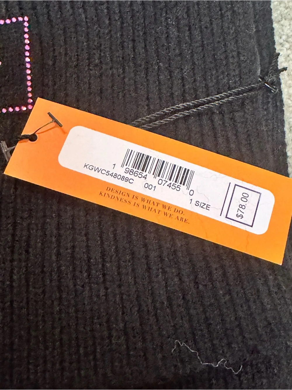 Kurt Geiger Black Knit Scarf with Rainbow Logo Embellishment